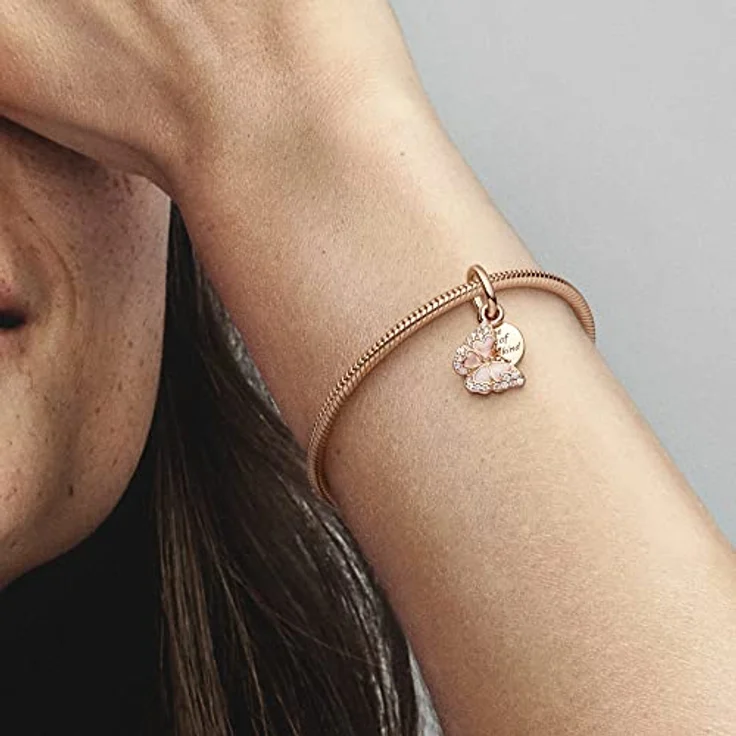 PANDORA Doppelter Charm-Anhänger Rosafarbener Schmetterling mit Gravur „One of a kind“, aus rosévergoldeter Metalllegierung mit Cubic Zirkonia, Pandora Moments Kollektion – Bild 2