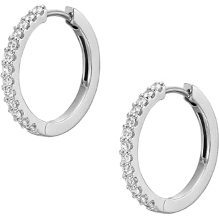 Fossil ELLIS JF04802040, Creolen aus Edelstahl mit Glasstein-Besatz in Silber und Weiß, mittellang mit Clipverschluss – Bild 3