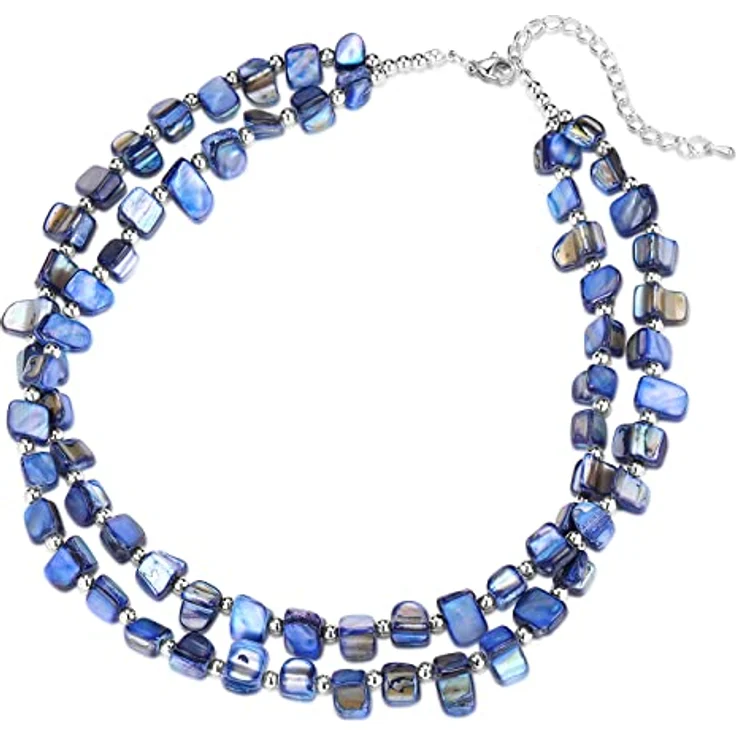 Bulinlin Boho Bunte Muschelkette Damen, Verstellbare Choker Halskette für Strand und Sommer, 43cm + 7cm Verlängerung, Blau – Bild 1
