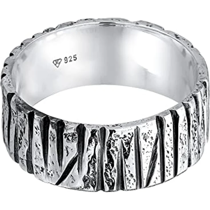 Kuzzoi Herrenring Bandring massiv (9 mm) in 925 Sterling Silber, oxidiert gehämmert, Ringgröße 64 – Bild 4
