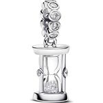 PANDORA Moments Sanduhr Charm-Anhänger aus Sterling-Silber mit Zirkonia und Gravur „TIME IS PRECIOUS“, kompatibel mit ME und Moments, 794140C01