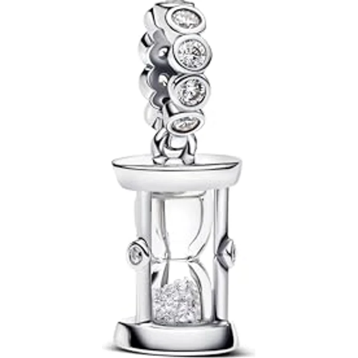 PANDORA Moments Sanduhr Charm-Anhänger aus Sterling-Silber mit Zirkonia und Gravur „TIME IS PRECIOUS“, kompatibel mit ME und Moments, 794140C01 – Bild 1