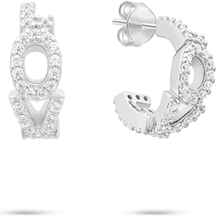 Tamaris Damen Creolen TJ-0707-E-22, 925 Silber mit "LOVE" Schrift und Zirkoniasteinen, Silber, 1,3 cm – Bild 1