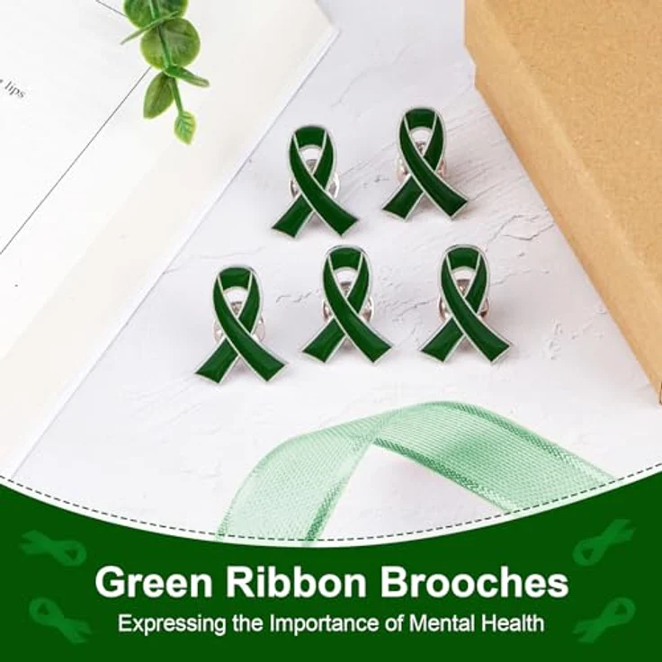 WANDIC Grüne Schleifen-Brosche, 10 Stück, Emaille-Anstecknadeln für Gesundheitsbewusstsein, ca. 2,5 cm lang, 2 cm breit – Bild 3