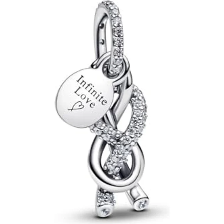 PANDORA Moments Pavé Unendlichkeitsknoten Charm-Anhänger aus Sterling Silber mit Zirkonia, "Infinite Love" Gravur, kompatibel mit ME und Moments Armbändern, 793780C01 – Bild 1
