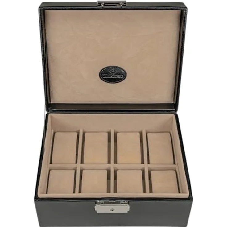 Windrose Merino Watch Safe Box Black, Schmuckkasten für Uhren mit eleganter Aufbewahrung, 19,5 x 16 x 9 cm – Bild 4