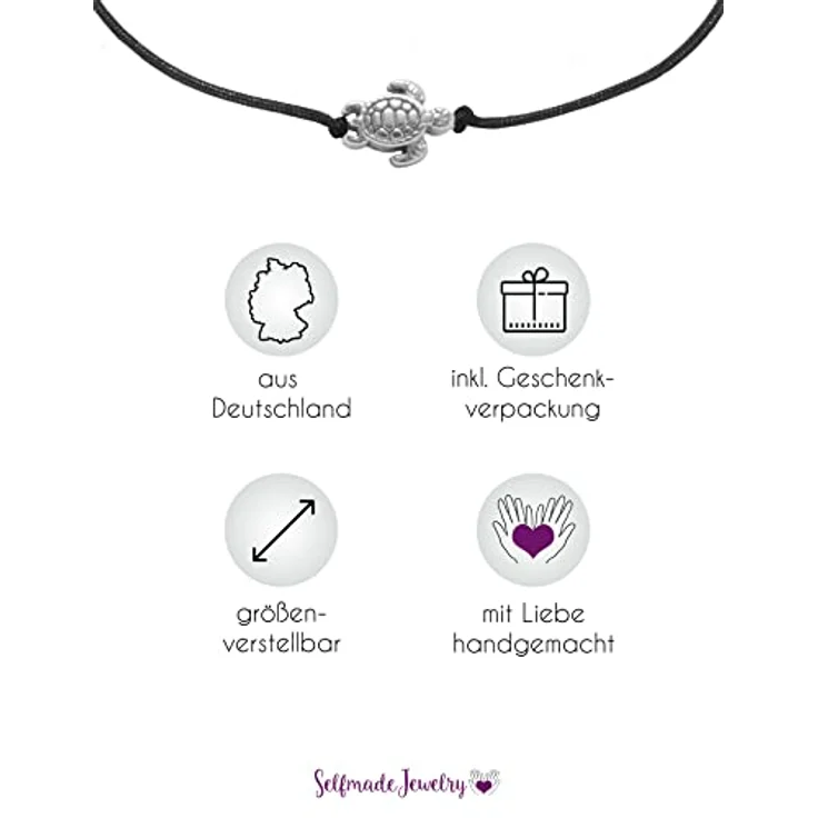 Selfmade Jewelry Damen-Armband Schildkröte Handgemachtes Makramee-Größenverstellbar in Silber, Inkl. Geschenk-Verpackung – Bild 2