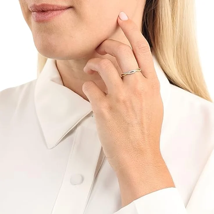 Amor Damen Ring 375 Gold, geflochtene Wickeloptik mit Zirkonia synth. in Weiß, inklusive Schmuck Geschenk Box, 2036754 – Bild 2
