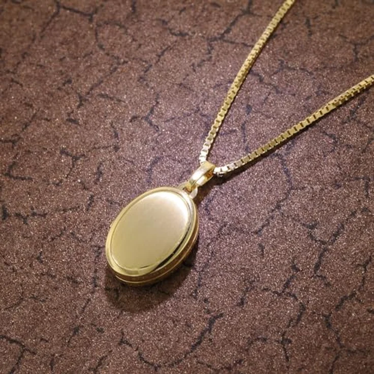 trendor Medaillon 333 Gelbgold mit vergoldeter Silberkette, 15x11 mm, zum Aufbewahren von 2 Fotos, 42 cm – Bild 4