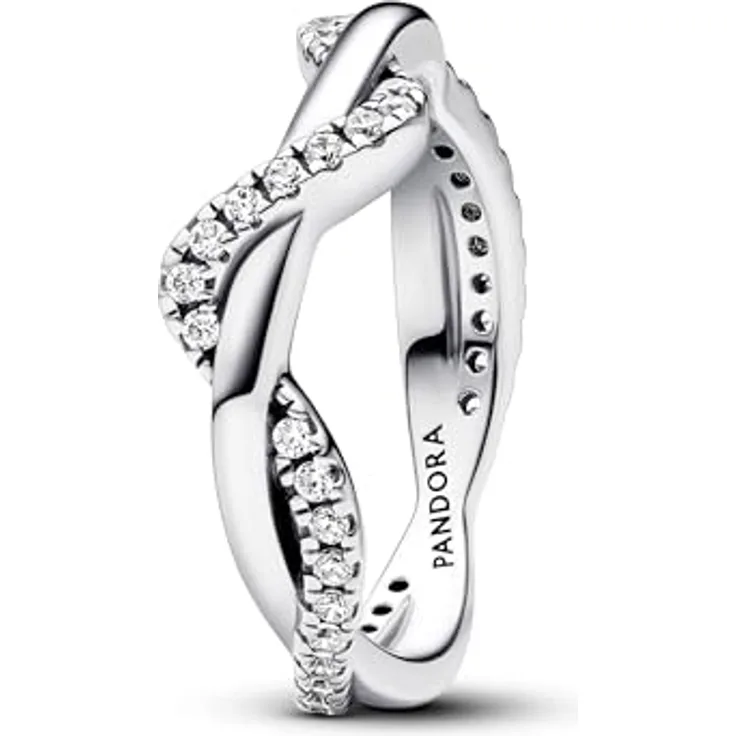 PANDORA Timeless Funkelnde Verschlungene Welle Ring, Sterling Silber mit Cubic Zirkonia, Größe 54, 193098C01-54