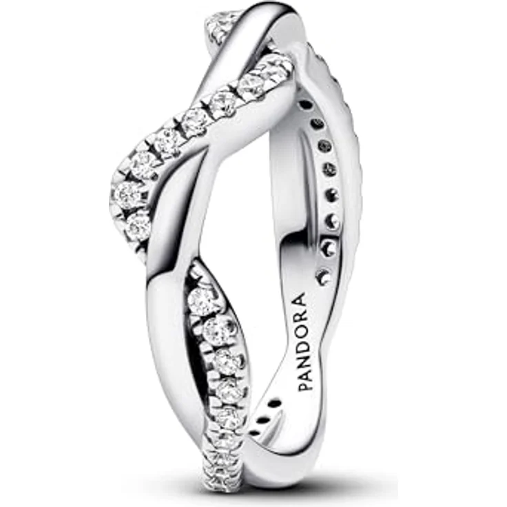 PANDORA Timeless Funkelnde Verschlungene Welle Ring aus Sterling Silber mit Cubic Zirkonia, Größe 52, inspiriert von Meereswellen – Bild 1
