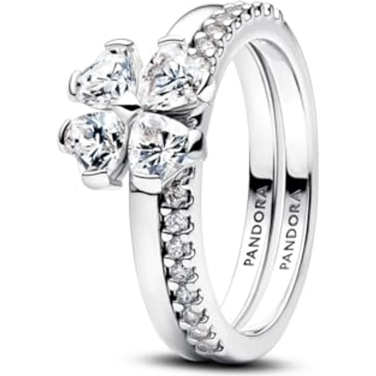 PANDORA Damen-Silberring Funkelnder Glücksklee, mit Zirkonia, Ringgröße 50/15,9, silber – Bild 1