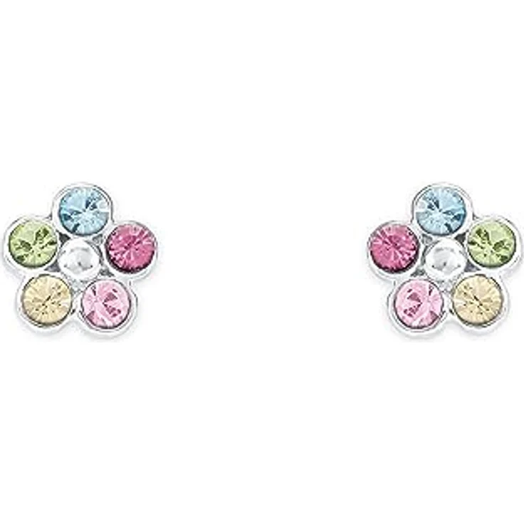 Amor Paar Ohrstecker Blüten, mit bunten Swarovski® Kristallen für Mädchen – Bild 2