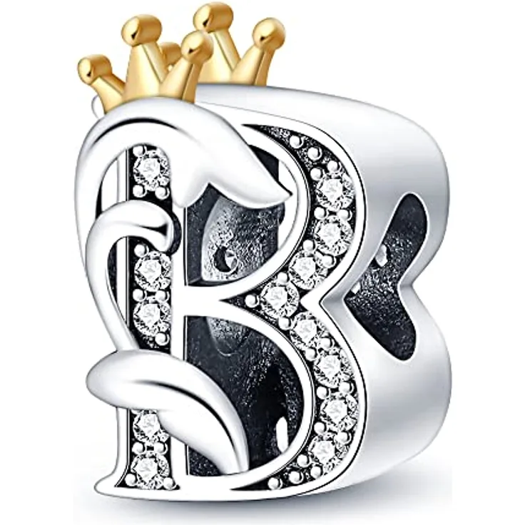 TINSLO Charm Anhänger Buchstabe B, 925 Sterling Silber mit Zirkonia, kompatibel mit Pandora Armbändern und Halsketten für Frauen und Mädchen