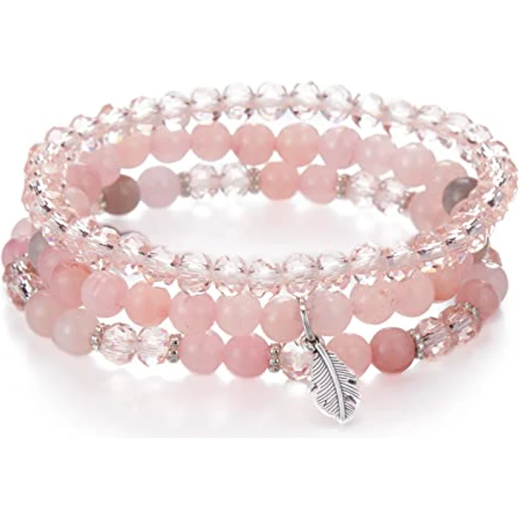 FULU AUTUMN Mehrschichtiges Perlenarmband Damen, Stretch Boho Modeschmuck in Pink, handgefertigt, perfekt für Mama, Oma und Frau, ideales Geburtstagsgeschenk – Bild 1