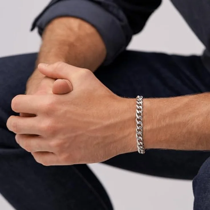 Fossil Edelstahlarmband für Herren, Mattes Silber, mit Karabiner- oder Faltschließe – Bild 5