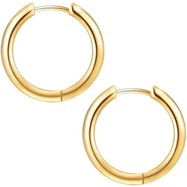 Eastside Damen Ohrringe Edelstahlohrcreole, gelbgold, 14 Karat vergoldet, Klappverschluss, minimalistisch, 23,5 mm Länge – Bild 2