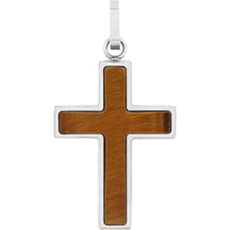 Amor Motivanhänger für Herren mit Kreuz-Motiv, Edelstahl, Tigerauge, 4,1 cm, Braun, in Schmuck Geschenk Box