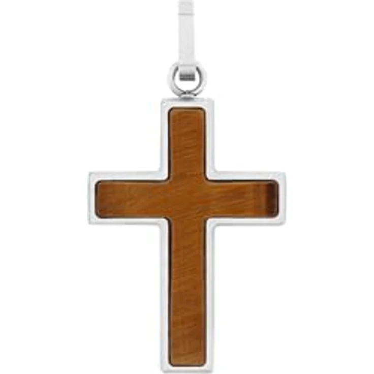 Amor Motivanhänger für Herren mit Kreuz-Motiv, Edelstahl, Tigerauge, 4,1 cm, Braun, in Schmuck Geschenk Box – Bild 1