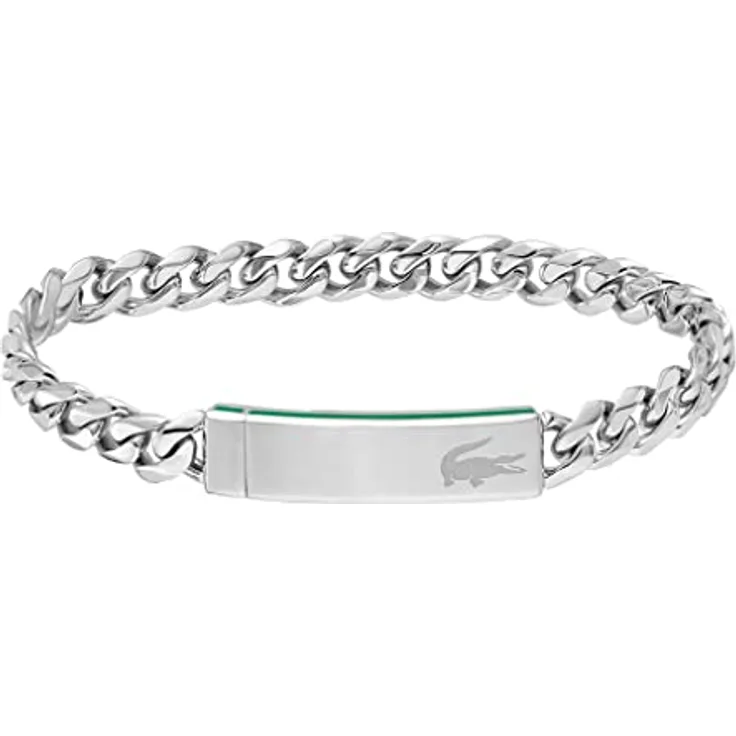 Lacoste Gliederarmband für Herren, Edelstahl mit grünem emailliertem Streifen, magnetischer Verschluss, Innenumfang 19 cm, Kollektion LACOSTE BASELINE - 2040081