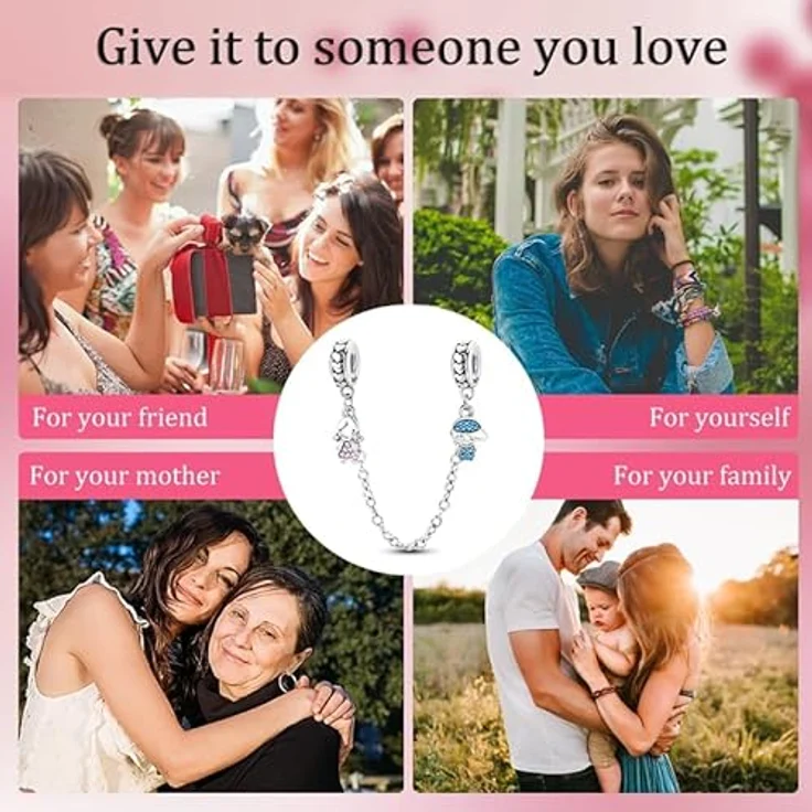 Pandach Damen Charm Anhänger 925 Sterling Silber mit Zirkonia, passend für Armbänder und Halsketten, kompatibel mit europäischen Charm-Armbändern – Bild 5