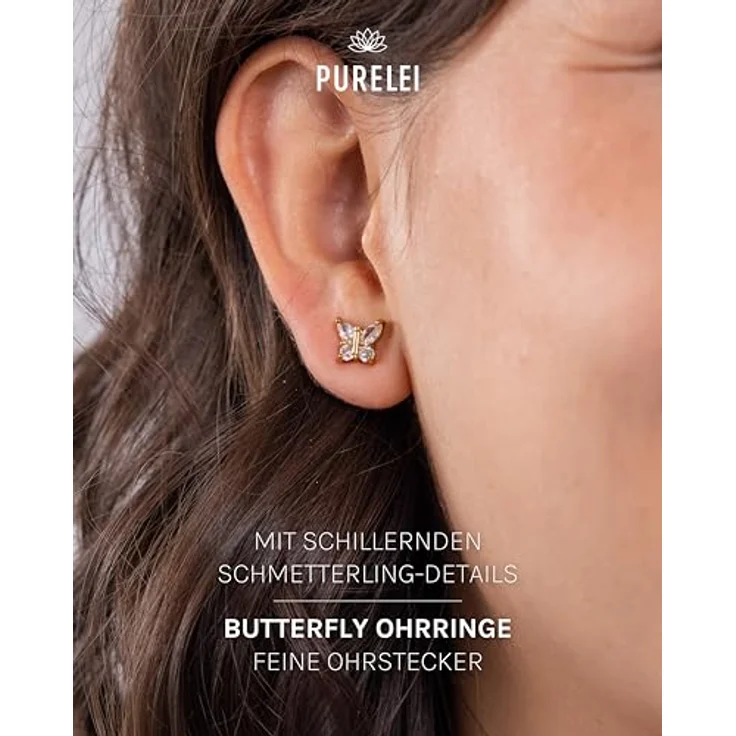 Purelei Butterfly Ohrringe, 18K Gold, wasserfeste Damenohrringe aus Edelstahl, 6,8 x 8 mm, eleganter Modeschmuck für individuellen Look – Bild 2