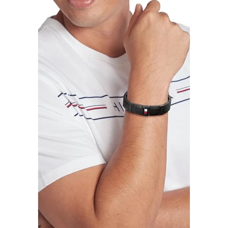 Tommy Hilfiger Jewelry Gliederarmband für Herren aus schwarzem Edelstahl mit Faltverschluss und ikonischer Flagge - 2790659 – Bild 3