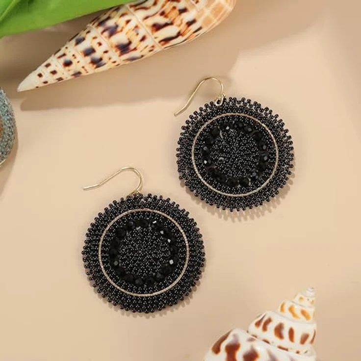 Joya Love Schwarz Strand Ohrringe, Handgefertigte Boho Statement Ohrringe mit Kristall- und Glasperlen, große Hänger, leicht und hypoallergen – Bild 5