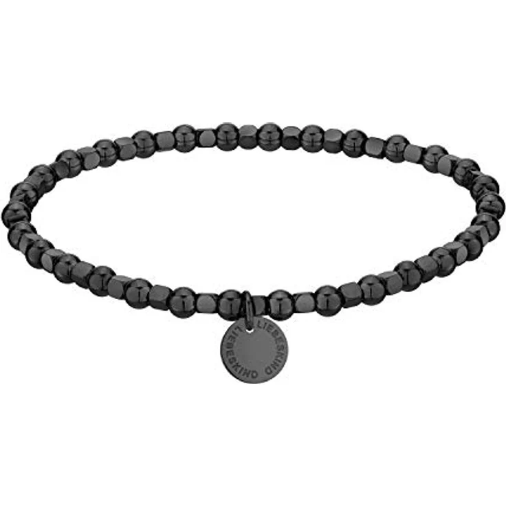 LIEBESKIND Berlin Beads Armband, Edelstahl poliert mit IP Schwarz, 17 cm, Zugbandverschluss – Bild 1
