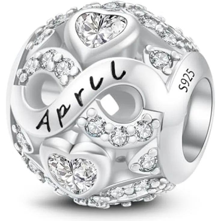 LONGLUCK Zwölf Monate Geburtsstein Charme, 925er Sterlingsilber mit Zirkonia, kompatibel mit Pandora Armbändern und Halsketten, Geschenk für Frauen
