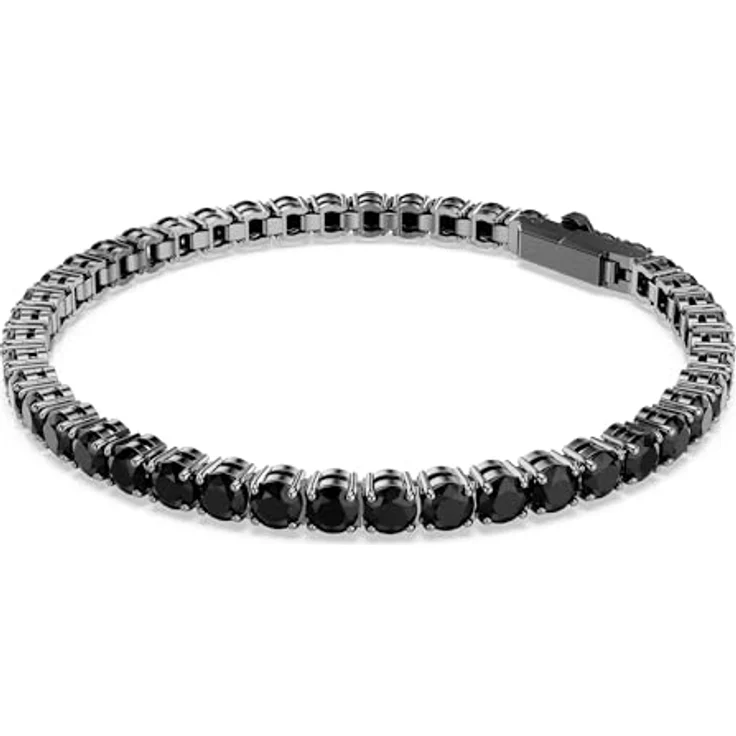 Swarovski Matrix Tennis Armband, Ruthenierte Armkette mit Schwarzen Keramikelementen, 16.5 cm, Kastenverschluss – Bild 2