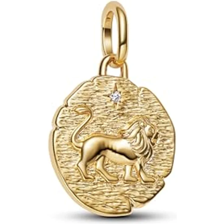 Pandora Charm-Einhänger 763974C01, Löwe aus 14k-vergoldeter Metallmischung mit Zirkonia-Akzent, kraftvolles und elegantes Design – Bild 2