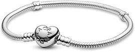 PANDORA Moments Schlangen-Gliederarmband mit Herz-Verschluss aus Sterling-Silber, kompatibel mit Charms und Anhängern, Größe: 20 cm