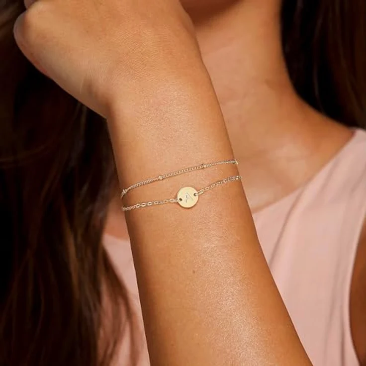 TINGN Gold Armband mit Buchstaben Z, Zierliche Mehrlagige Gliederkette, 18 Karat goldgefüllt, personalisierbares Damen-Schmuckstück, Geburtstagsgeschenk für Frauen – Bild 4