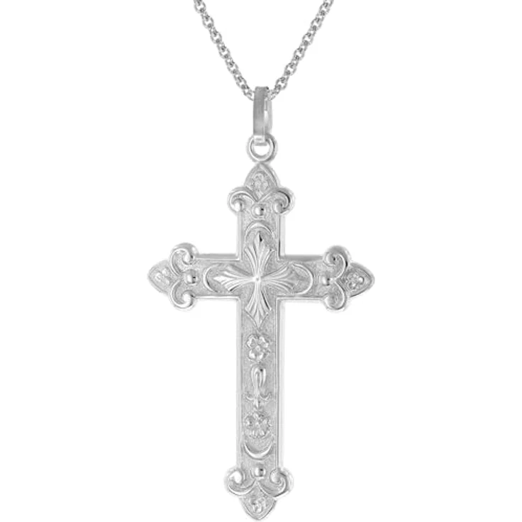 trendor Herren-Kette mit orthodoxem Kreuz Anhänger 45 mm, 925 Silber, 50 cm Rundanker-Halskette, zeitloser Halsschmuck für Männer, elegantes Geschenk – Bild 1