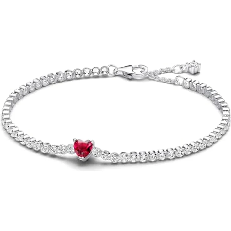 PANDORA Timeless Rotes Funkelndes Herz Tennisarmband aus Sterling-Silber mit rotem künstlichen Kristall, 20cm, Timeless Kollektion – Bild 4