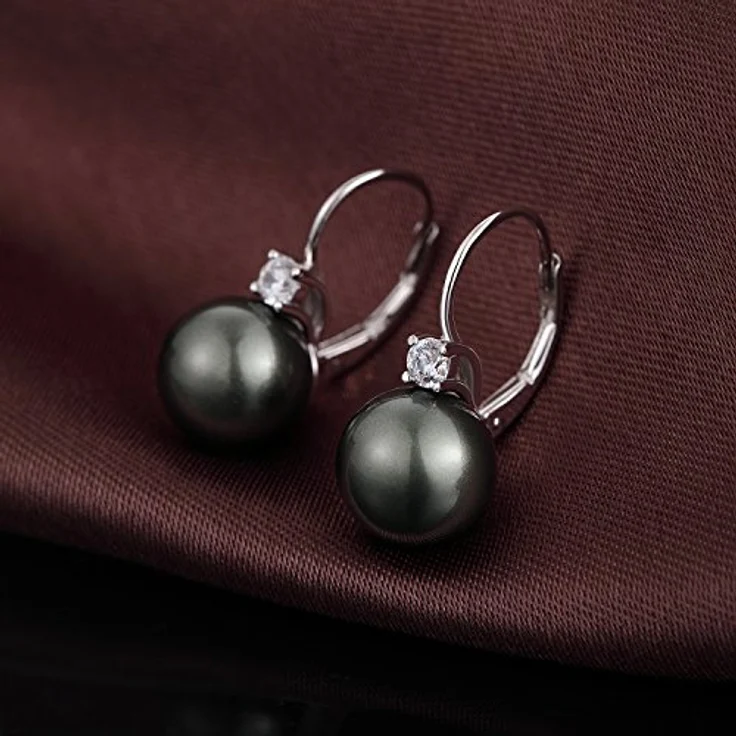 Miaofu Schwarz Perlen Ohrringe Damen Hängend, S925 Sterling Silber mit 5A Cubic Zirconia, hypoallergen – Bild 4