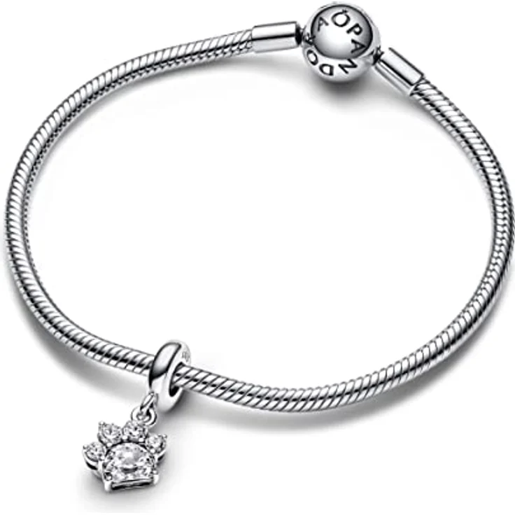 PANDORA Funkelnder Pfotenabdruck Charm-Anhänger aus Sterling Silber mit Zirkonia, Gravur „Pawprints on my heart“, kompatibel mit PANDORA Moments Armbändern – Bild 3
