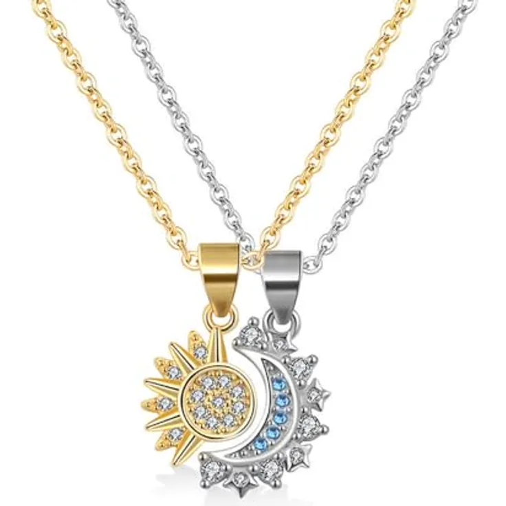 FDEETY Partnerketten Edelstahl Halskette Set, personalisierte Sonne und Mond Anhänger, verstellbare Länge, Geschenkbox inkl.