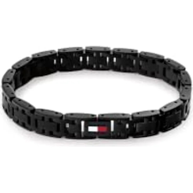 Tommy Hilfiger H-Glieder Herren-Armband, Edelstahl schwarz, verstellbar mit klappverschluss