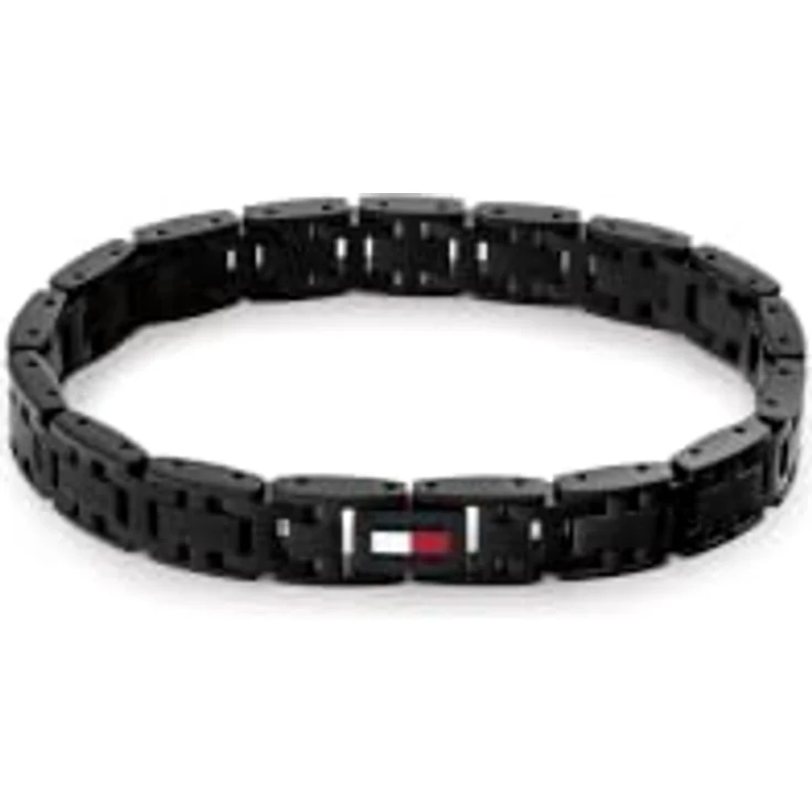 Tommy Hilfiger H-Glieder Herren-Armband, Edelstahl schwarz, verstellbar mit klappverschluss