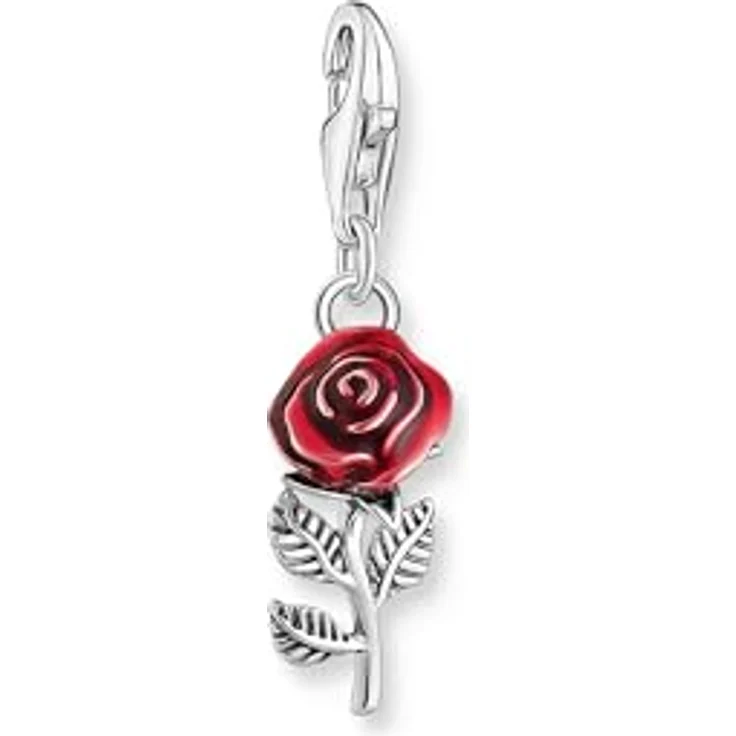 THOMAS SABO Charm-Einhänger Rose, dreidimensionaler Charm in Form einer Stielrose mit Gravurlinien und stilisierten Blättern – Bild 1