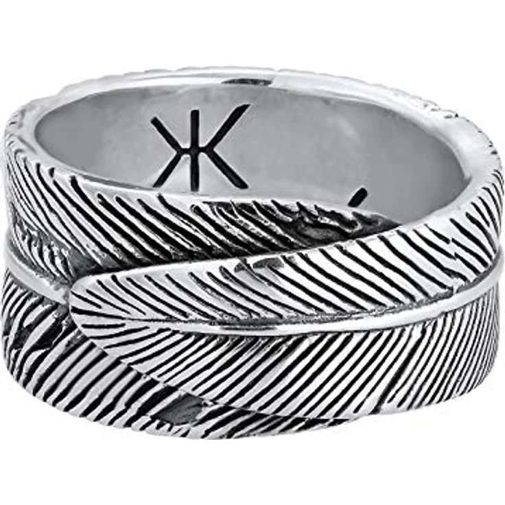 Kuzzoi Herrenring Bandring im Feder Design schwarz oxidiert, 14mm, 925 Sterling Silber, Vintage Look, Ringgröße 62 – Bild 2