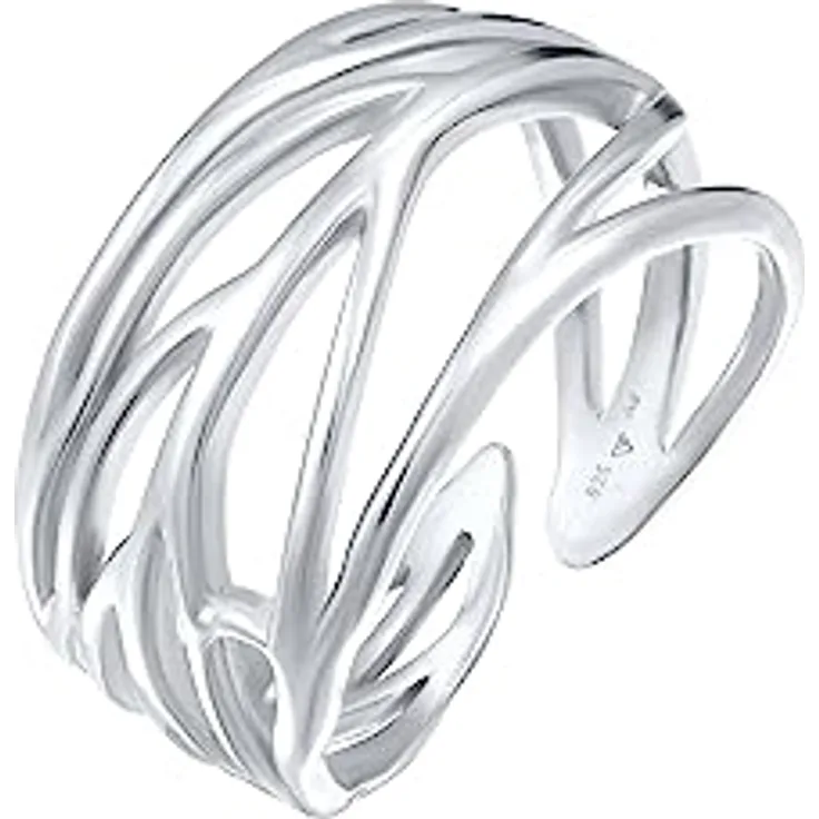 Elli Wickelring Damen, Blatt Ornament aus 925er Silber, hochglanzpoliert, Größen 52 54 56 58