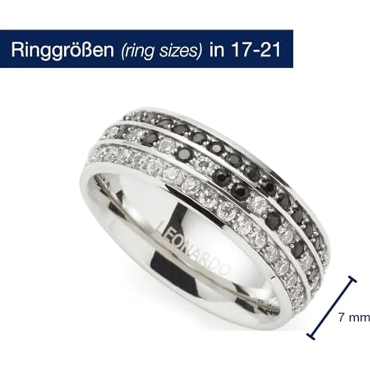 JEWELS BY LEONARDO Ring Atura, Band-Ring aus silberfarbenem Edelstahl, Gr. 19 (60), mit klaren und schwarzen Zirkonia-Steinen, Allergikerfreundlich und robust, Schmuck Damen Geschenk, 024320 – Bild 2
