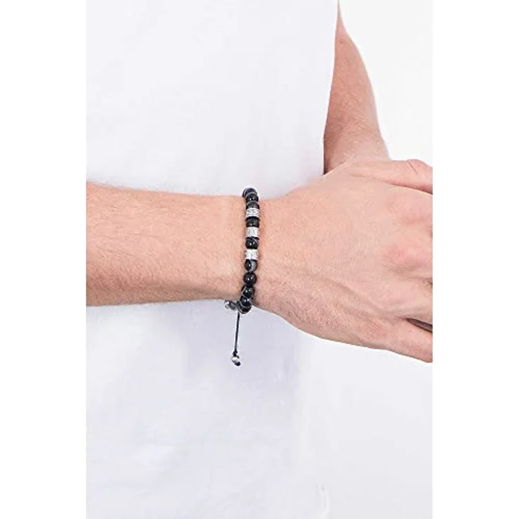 Diesel Armband DX1101040, Herren Perlenarmband aus schwarzem Halbedelstein, 16,5 cm-25 cm, Edelstahl, Zugverschluss, in Geschenkbox – Bild 3