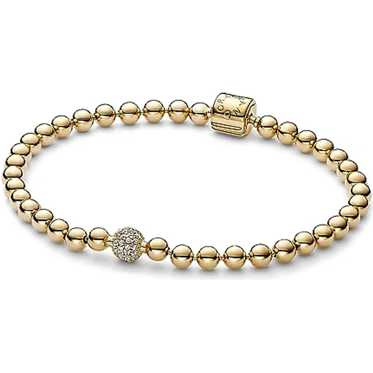 PANDORA Kugeln & Pavé Armband, Sterling Silber mit 14 Karat vergoldeter Metalllegierung und Zirkonia, 21 cm, 568342C01-21 – Bild 1