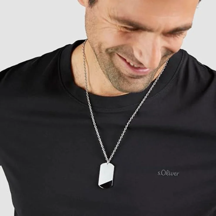 s.Oliver Herren Necklace - Halskette aus mattiertem Edelstahl mit Taganhänger - Silber - Ankerkette verstellbar bis 60 cm - wasserfest & hautfreundlich – Bild 3