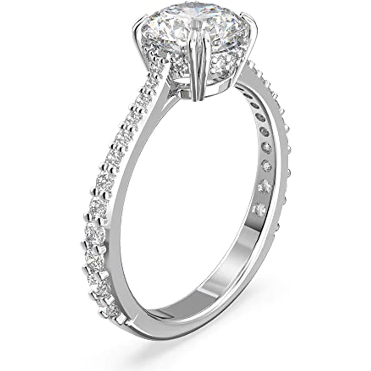 Swarovski Stilla Set, Rhodinierte Damenringe mit Weißen Swarovski Kristallen, Princess-Schliff und Pavé-Verzierung – Bild 2