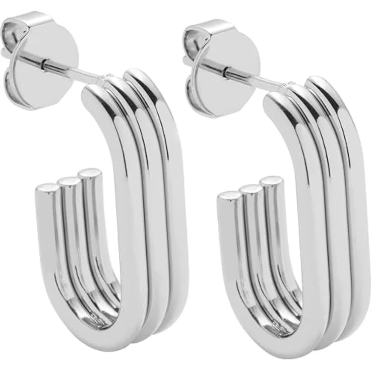JEWELS BY LEONARDO Ohrstecker Elisabeth, 1 Paar silberfarbene Creolen aus Edelstahl mit klarer Rillen-Form, Geschenkidee für Frauen, 024890